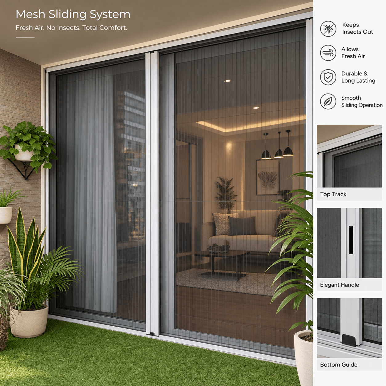 Pleated mosquito mesh sliding door