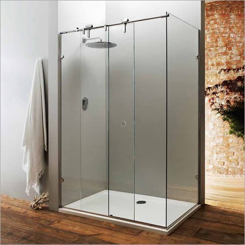Toughened glass shower partition fitted in a bathroom